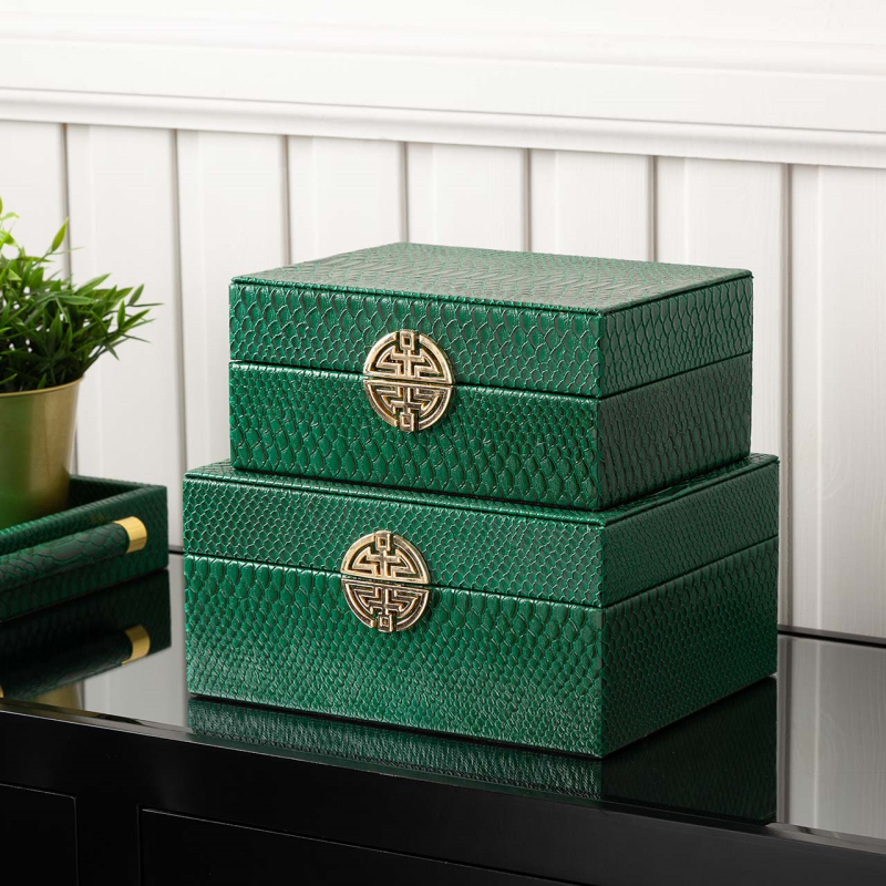 Green Faux Snake Skin Leather Jewellery Boxes