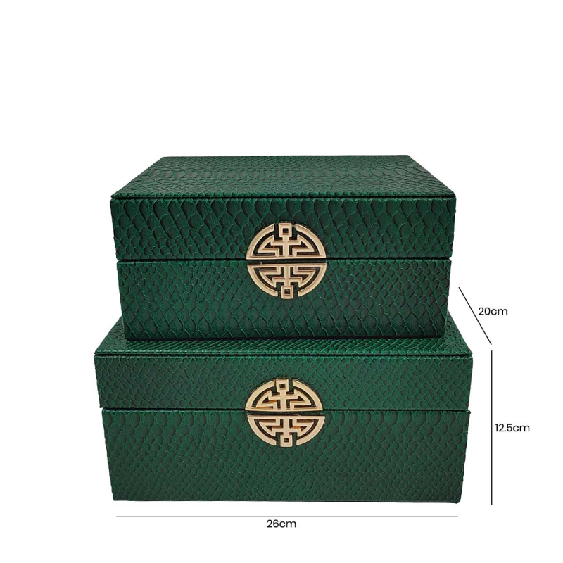 Green Faux Snake Skin Leather Jewellery Boxes