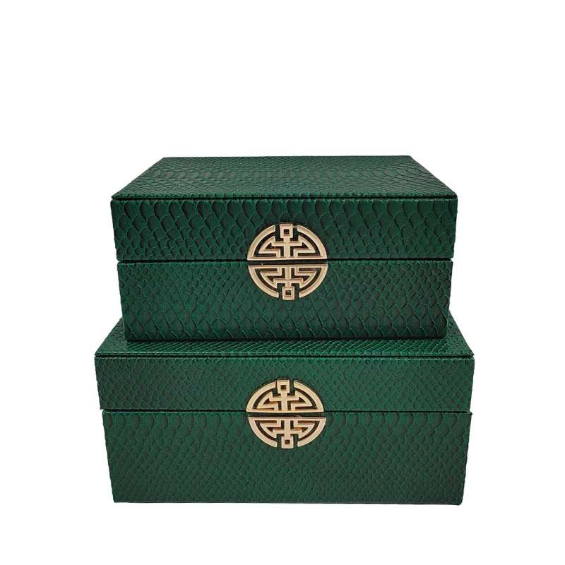 Green Faux Snake Skin Leather Jewellery Boxes